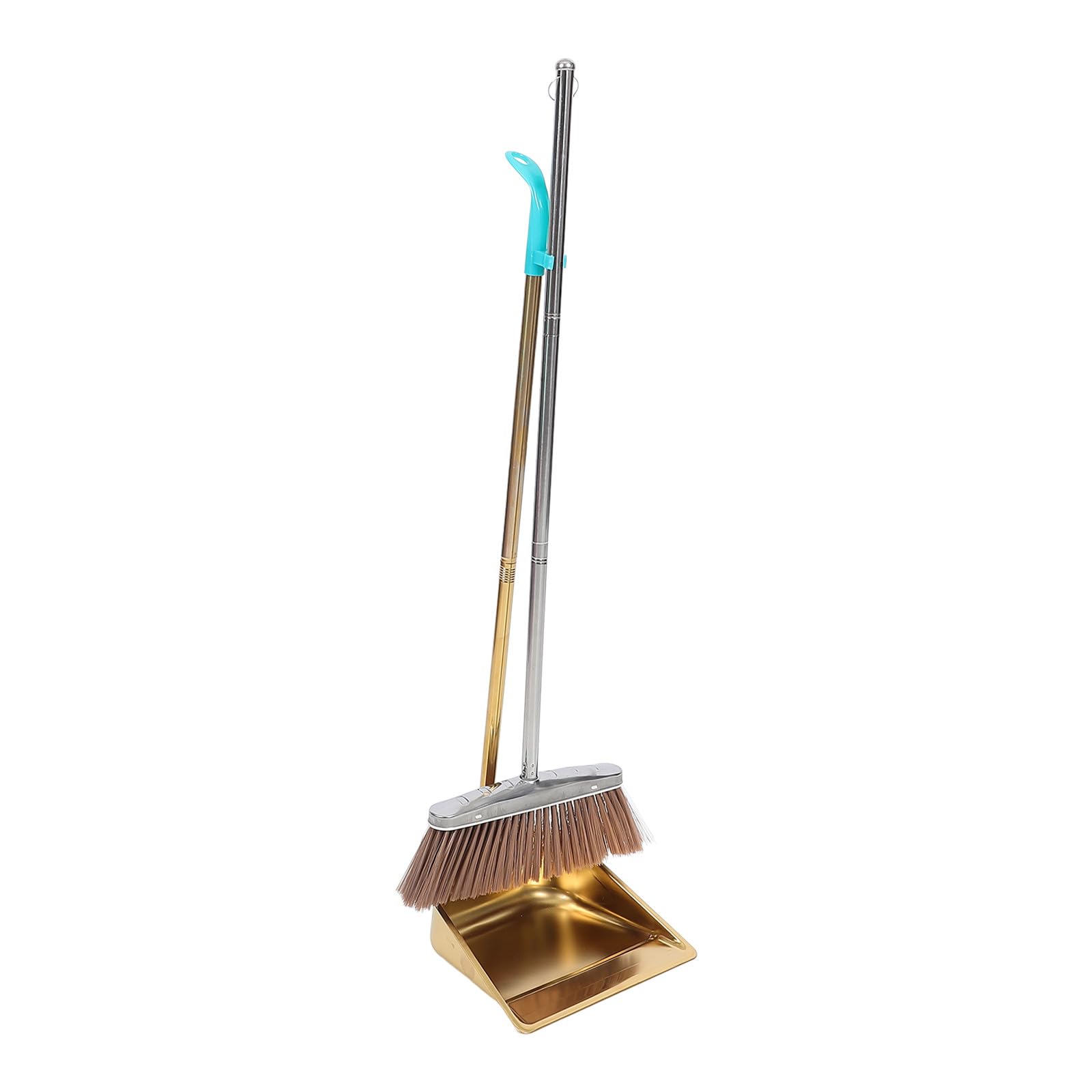 Tofficu Goldene Edelstahl Kehrschaufel mit Besen, 1 Satz, Robust | Ergonomischer Griff, Tragbar und Leicht, Einfache Aufbewahrung, für Draußen und Einkaufszentren