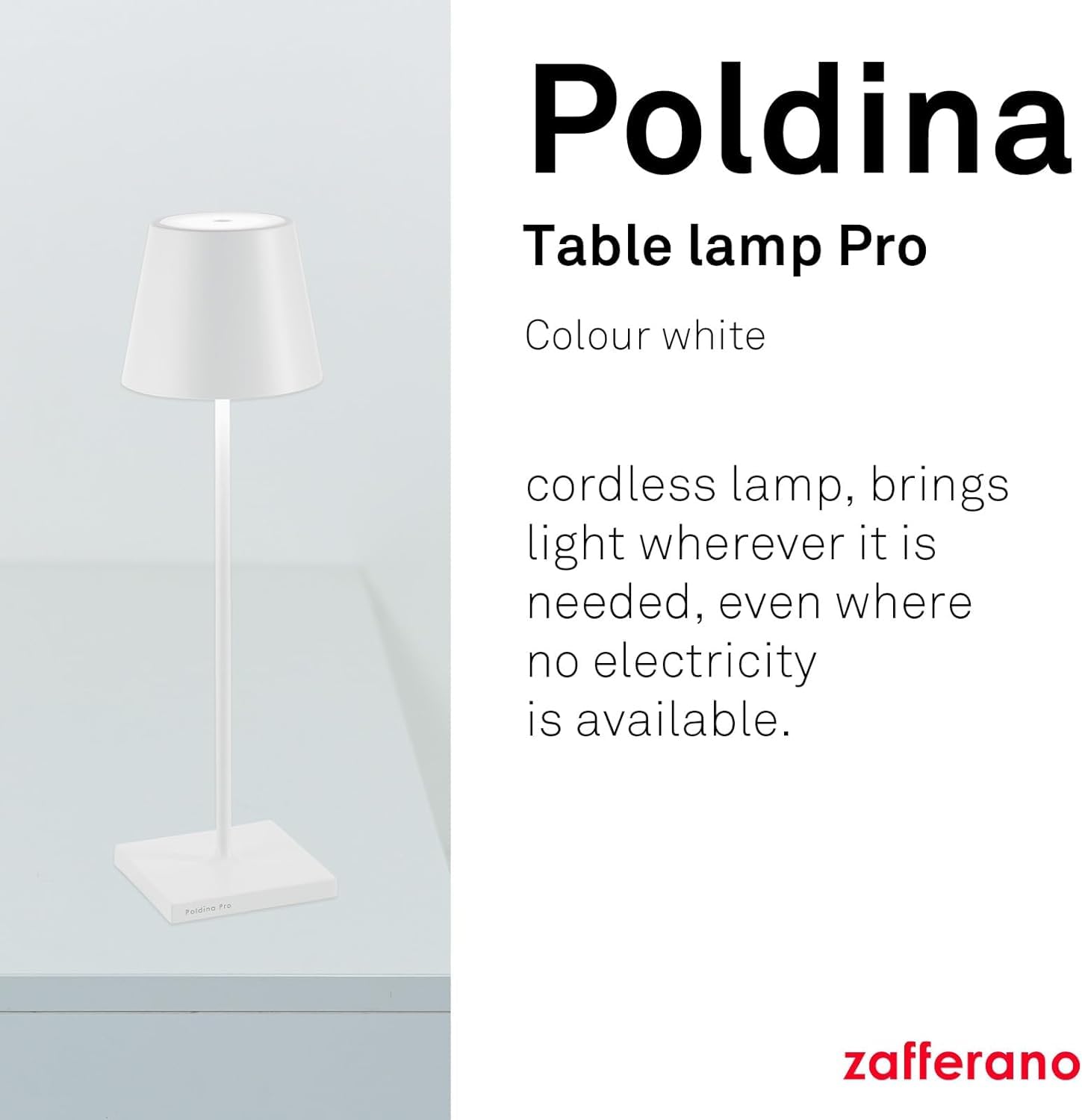 Zafferano, Poldina Pro Lamp, Rechargeable Cordless Table Lamp with Touch Controls, Suitable for Interior and Outdoor Dimmer - Image 2