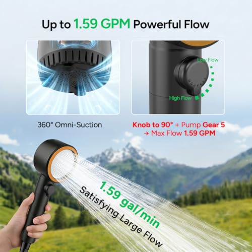 Ducha portátil para exteriores DR.PREPARE, bomba impermeable IPX8, batería recargable 8000mAh, 3 modos de rociado, flujo fuerte de 1.59 GPM, cabezal de ducha portátil para camping, lavado de autos y playa miniatura 3