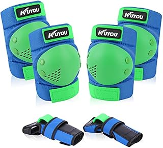 KUYOU kids knee and elbow pads, 6 in 1 Protective Gear Set for Roller Skates Cycling Bike Skateboard Inline Skatings Scooter Riding Sports Boys Girls