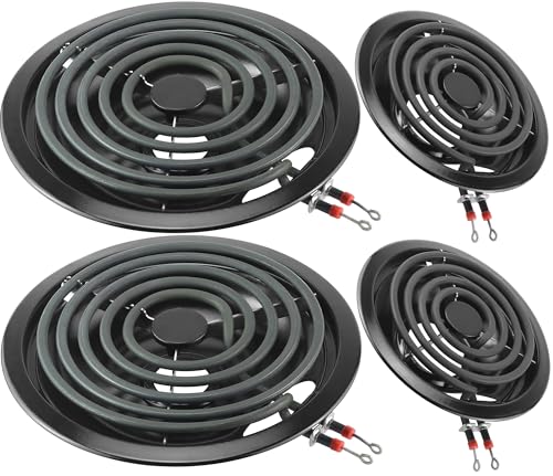 Black Porcelain Burner Drip Pans 2*WB31M19(8) 2*WB31M20(6)&Electric Stove Burner Replacement 2*MP15YA(6) 2*MP21YA(8) Compatible for G-E Hot-point Ken-more Electric Range Stove by MIFLUS
