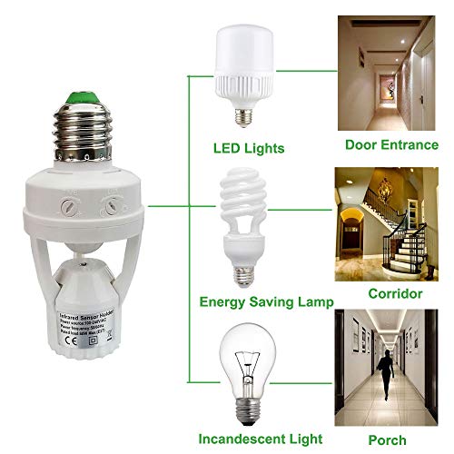 Taigeguang Pir Motion Sensor Light Socket,E26/E27 Smart Lamp Bulb Holder Adapter Auto On/Off Light Control Suitable For Garage Basement Porch Storage Room Indoor Use Only thumb #4
