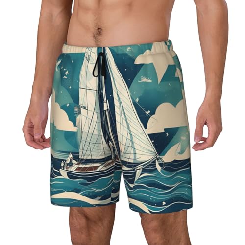 Ocean Sailboatshort Swim Trunks with Waist Rope and Two Side Pockets Beach Shorts Bathing Suits for Men2
