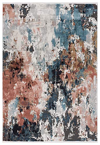 Abani Grey & Copper Abstract Area Rug, Azure Collection - Contemporary Accent Rug, Rugs 4'X6' #TOP1