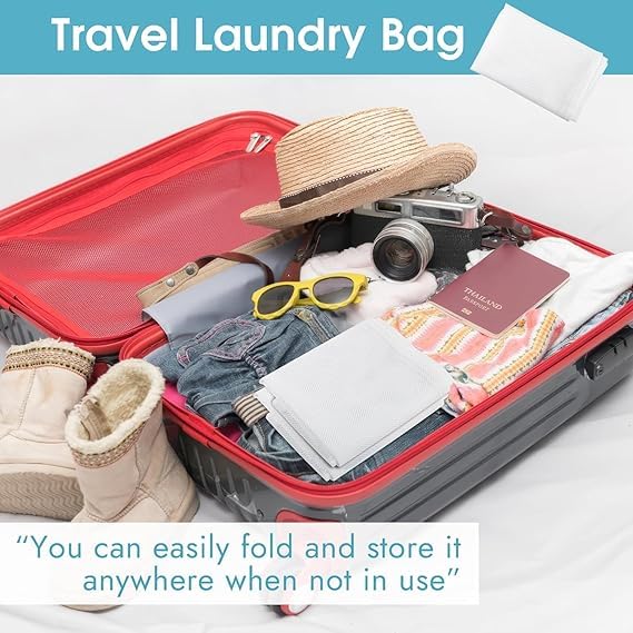 Image of MUTMAIN Mesh laundry Bag for washing machine Large, Clothes Organizer, Foldable Mesh Laundry Bag with drawstring closure, Cloth Storage Organizer, Travel Pouch Packing Bags, (White, Pack of 1)