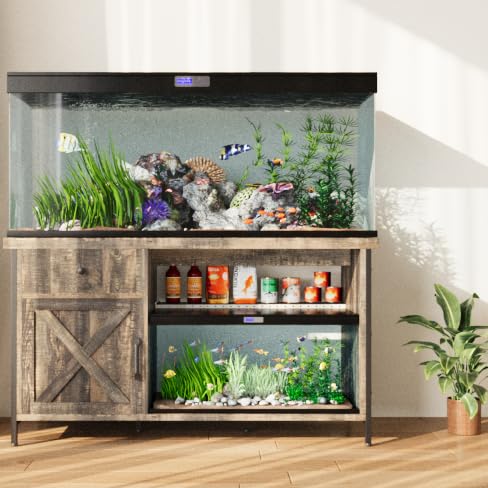 GarveeHome 75 gal Aquarium Stand, Fish Tank Stand with Power Outlets & LED Light - Heavy Duty ReptileTank Stand with Storage Cabinet, Drawer & Shelf, Terrarium Stand for Turtle/Reptile Tanks -Black, blakc