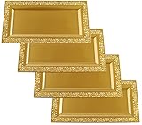 Yumchikel-Decorative Plastic Serving Tray & Platter Set (4pk)-Gold & lace Rim Serving Trays & Platters for Food - Weddings, Upscale Parties, Dessert Table, Cupcake Display - 14'x7.5' inches
