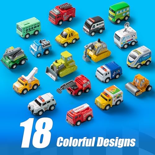 18 Pcs Pull Back City Cars and Trucks Toy Vehicles