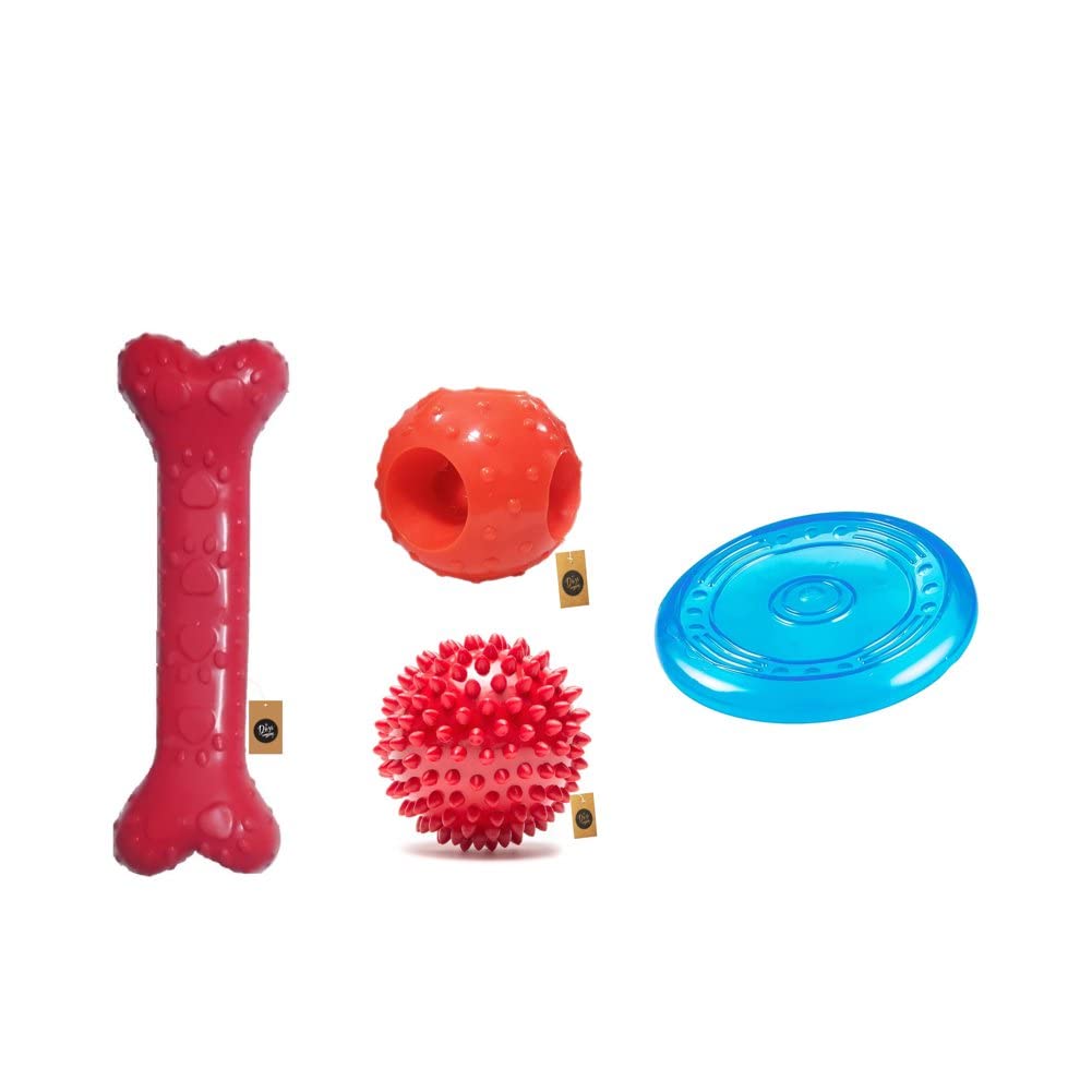 The Pets Company Rubber Dog Chew Toy Combo ( Dog Bone Toy 6" + Dog Spike Ball 3"+ Rubber Flyer 6" + Hole Ball 3") | Playing Toys for Medium & Small BreedDogs (B0BMLGMQDW) Amazon Price History, Amazon Price Tracker