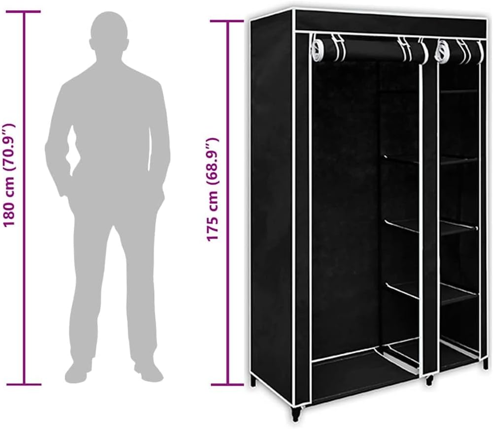 vidaXL 2 pcs 43" Portable Closet Wardrobe Clothes Rack Storage Organizer W/Shelf Black