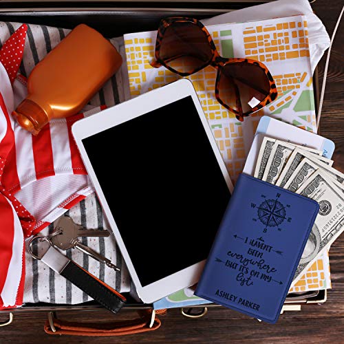 Personalized Passport Holder W Name And Quote - Custom Engraved Leather Passport Cover For Women And Men - Gifts For Travelers, Honeymoon, Travel Gifts | Blue #TOP4