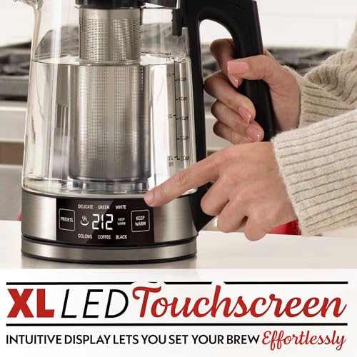 Image of Gourmia Programmable Digital Glass Kettle - 1.7L Adjustable Temperature Electric Kettle with 6 Presets, Keep Warm, Stainless Steel Tea Infuser, 360 Swivel Base, Black