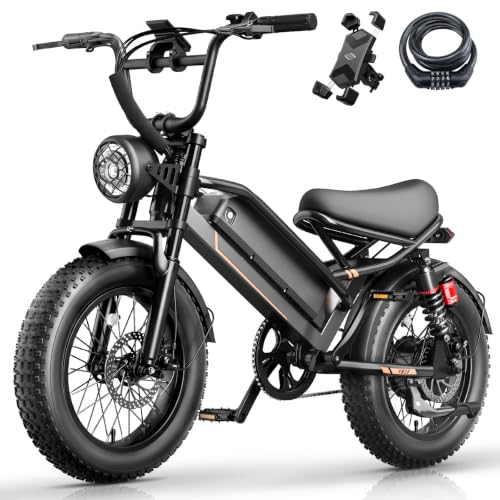 Jasion Electric Bike for Adults Teens YR16, Peak 2000W Electric Bicycle, 48V 12.5AH Battery Dirt Bike with Dual Suspension & Cruise Control, 16" Fat Tire 55 Miles Moped EBike Fit Teenagers & Adults