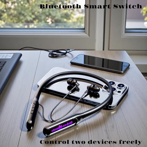 Image of iFAST IF-165 Digital Display Bluetooth 5.4 Wireless Neckband Earphone |Active Noise Reduction, Cool Ambient Light [ Black ]