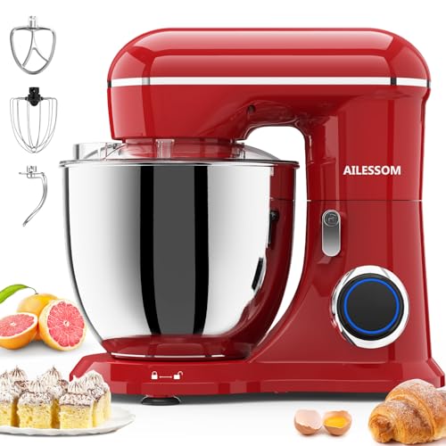 SAMSAIMO 3-IN-1 Electric Stand Mixer, 10-Speed With Pulse Button, Attachments include 6.5QT Bowl, Dough Hook, Beater, Whisk for Most Home Cooks (Empire Red)