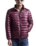 Homme Doudoune Légère D'Extérieur Hiver Court Manteau Ultra Léger Pliable Fine Veste Duvet Col Rester Puffer Blouson Manches Longues Compressible Blouson Matelassée Chaud Down Jacket VinRouge XXL