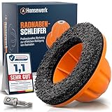 Hansewerk® Radnabenschleifer mit Akkuschrauber-Adapter 90-150 mm Silizium-Karbid Scheibe Auto Reifenwechsel & Felgenreinigung 1/2 Schlagschrauber Vierkantantrieb Radnabenreiniger Nabenschleifer