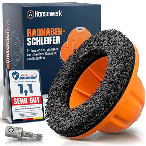 Hansewerk® Radnabenschleifer mit Akkuschrauber-Adapter 90-150 mm Silizium-Karbid Scheibe Auto Reifenwechsel & Felgenreinigung 1/2 Schlagschrauber Vierkantantrieb Radnabenreiniger Nabenschleifer