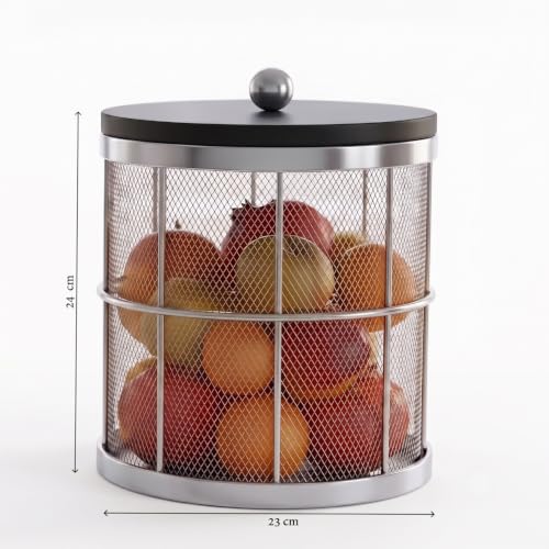 Image of Premium Fruit Basket for Kitchen, Dining Table | Trending Bird Design Fruit Basket with Lid | Decorative Bulbul Basket for Fruits, Vegetables and Snacks (Design 3 - Silver)