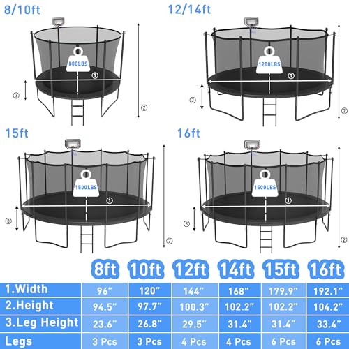 Kacho Tranpoline for Adults Kids 16FT 1500LBS Tranpoline with Basketball Hoop, Outdoor Recreational Tranpolines, Fully Galvanized Anti-Rust Coating & No Gap Design - ASTM Approved, Black