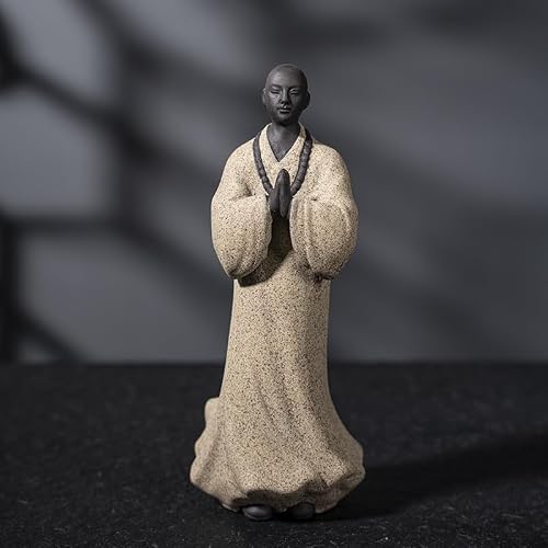YUZDNM Decoration Art Statue Sculpture - Chinese Buddha Monk Statue, Purple Sand Meditation Shaolin Zen Monk Figure for Home Office Tea Table Decor, 5.1" H(#2)