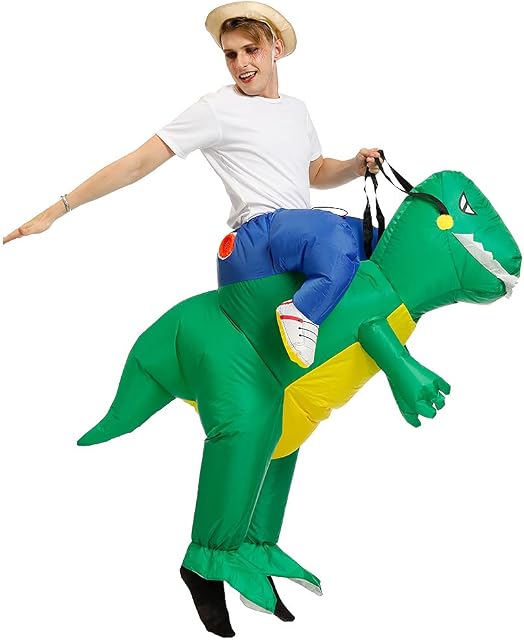 FARONG Inflatable Dinosaur Rider, Inflatable Funny Blow Up Suit Cosplay Fantasy Costume T-REX Costume Christmas Halloween Costume for Adults and Kids Cosplay Party