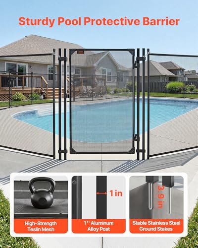 VEVOR Poolzaun Tor 1,2x0,75 m, Tür für Poolschutzzaun Kinderschutzzaun, Sicherheitstor-Set mit Metallriegel, 352 g/m² Teslin-PVC-Gewebe, Vierkantrohr, Abschließbar, für Schwimmbecken, Schwarz