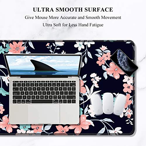 Image of Auhoahsil Large Mouse Pad, Full Desk XXL Extended Gaming Mouse Pad 35 inch X 15 inch, Waterproof Desktop Mat with Stitched Edge, Non-Slip Laptop Computer Keyboard Mousepad for Office & Home, Floral Design