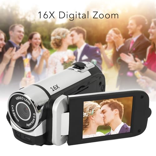 MENDUNER Point and Shoot Camera, Vintage Kamera, Videokamera, 1080P 16MP Digitalkamera 2,4 Zoll Drehbarer Bildschirm Camcorder 16X Zoom HD Videorecorder mit Fülllicht (Silver)
