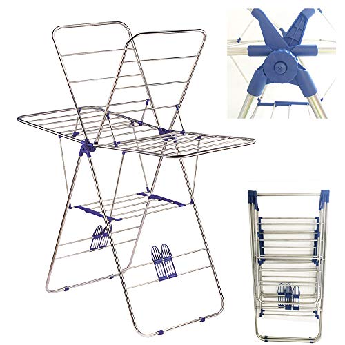 Preisvergleich Produktbild Natsen Standtrockner Wäscheständer Klappbar Flügelwäscheständer Wäschetrockner Kleiderständer, Edelstahl, Silber,147 x 128 x 56 cm