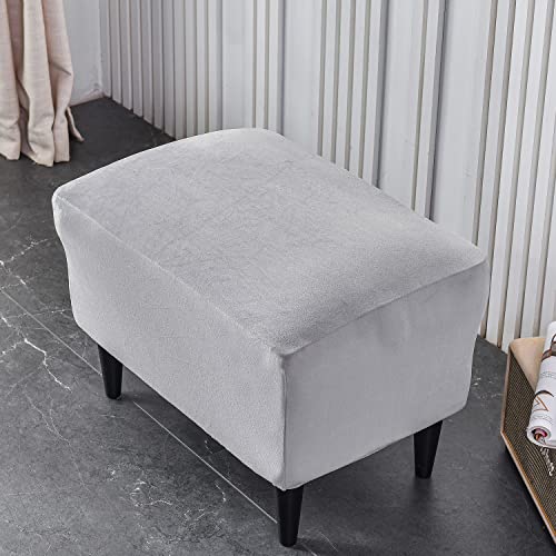 Protector de muebles y funda elástica gris claro para taburete rectangular 3