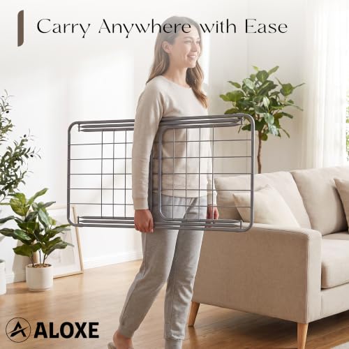 Image of ALOXE Foldable Clothes Drying Stand | Heavy Duty Cloth Dryer Stand with Wings | Mild Steel Rack for Indoor Outdoor Balcony Use (Grey)