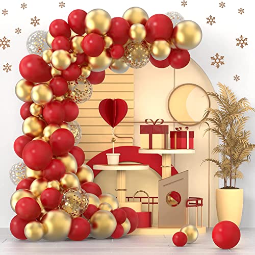 Image of Red Gold Confetti Balloons Garland Arch Kit, 120 PCS 12in 10in 5in Latex Metallic Gold Red Confetti Balloons for Birthday Wedding, Anniversary, Celebrations, Valentine's Day Party Decoratio