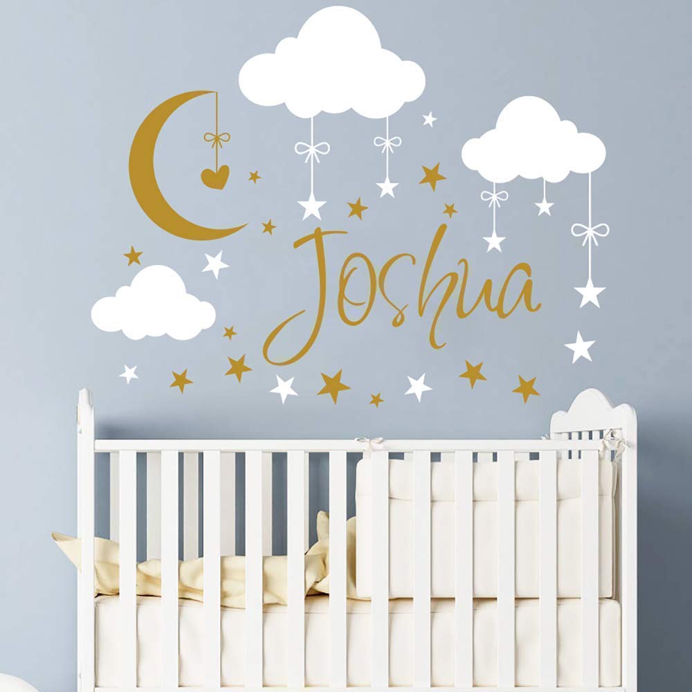 Name Wall Decal Boy Clouds Moon Decal Stars Nursery Decals Art Wall Vinyl Sticker. Name For Son's Nursery Wall Decor. Baby Name Wall Decal vs25