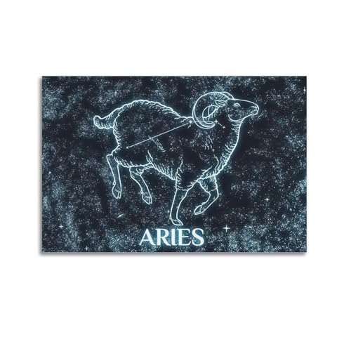 WGJYMX Poster da parete su tela con mappa zodiacale dell'Ariete e mappa stellare, decorazione moderna per la camera da letto, 30 x 45 cm