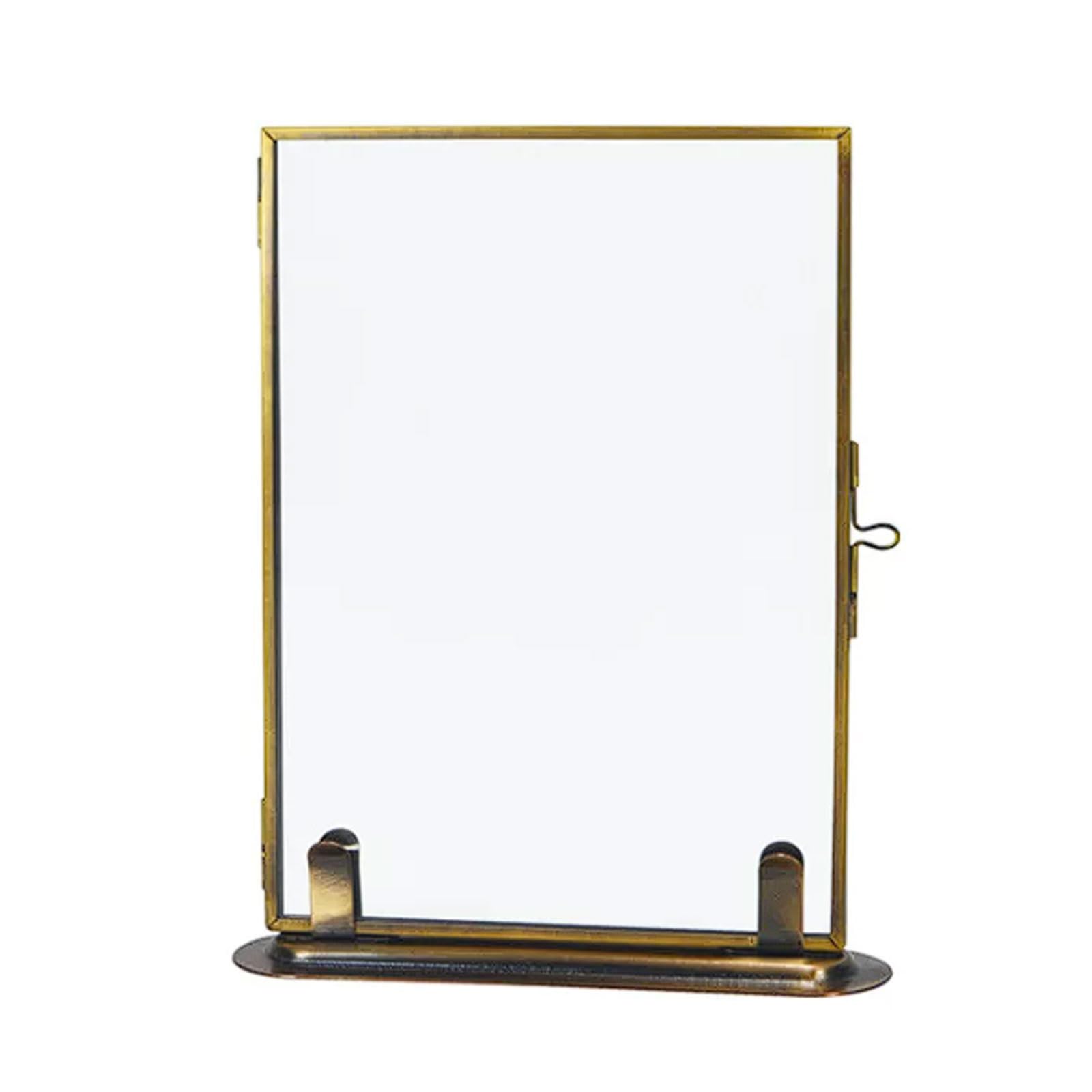 Esmen Antique Bronze Vintage Glass Photo Frame For Displaying Dried Flowers And Plant Specimens, Brass Glass Clamps With Base Photograph