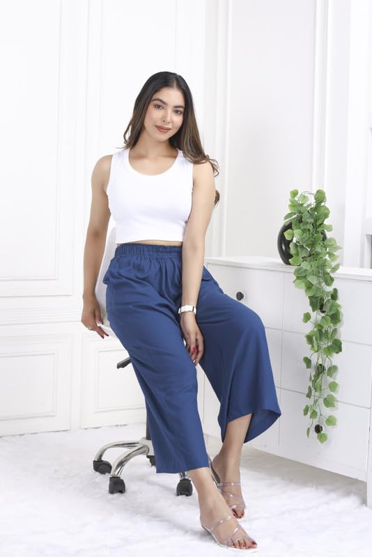 Image of Mlada Rayon Palazzo Pants for Women | Palazzo Pant for Women | Palazzo for Office Wear | Mid Rise Palazzo Pants | Regular Fit Palazzo Pants for Women | Relaxed Palazzo Pants | Solid Palazzo Pants