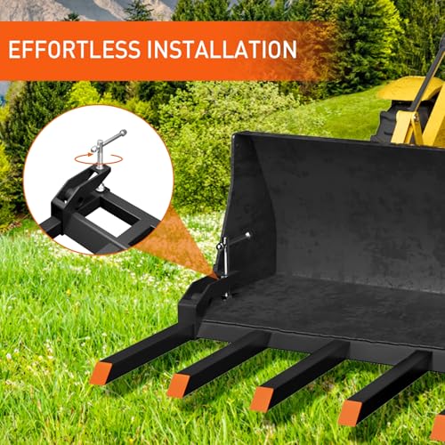 Garvee Clamp on Debris Forks Fit 60" Bucket, 4000 LBS Capacity Heavy Duty 56 Fork Tines Clamp-on Pallet Forks Tractor Bucket Forks for Skid Steer Loader Tractor