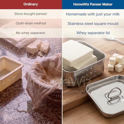 Image of HomeWiz Stainless Steel Paneer Maker 450ml | Paneer Maker Mould Press with Lid | Chrome Finish Technology for Rust Free Paneer Maker | Drainage Holes for Perfect Paneer, Tofu & Cheese | Lifetime Use