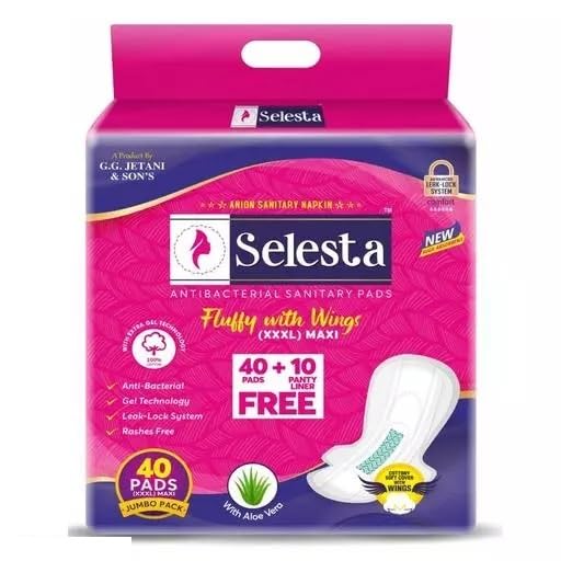 Selesta Jumbo Sanitary Pads for Women, XXXL Size 320mm, Disposable with Wings, Gel Technology, Leak-Lock System, Anti-Bacterial, Rash Free-picture-20