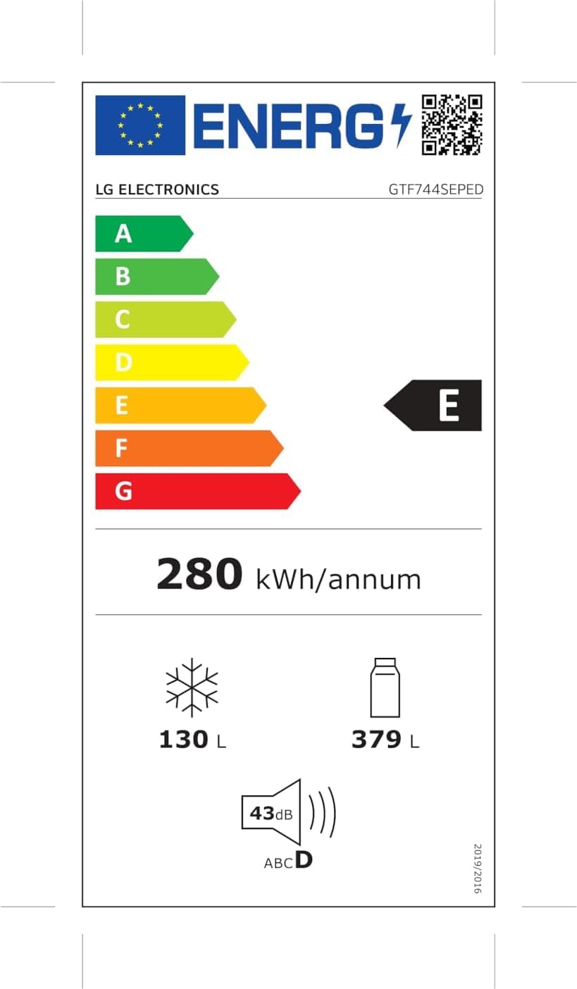 LG GTF744SEPED Frigorifero Doppia Porta, Classe E, 509l, Wi-fi, Door Cooling, Gestione Umidità, Dispenser Acqua, Cassetto 0 Gradi, Fabbricatore Del Ghiaccio, Compressore Smart Inverter Sabbia