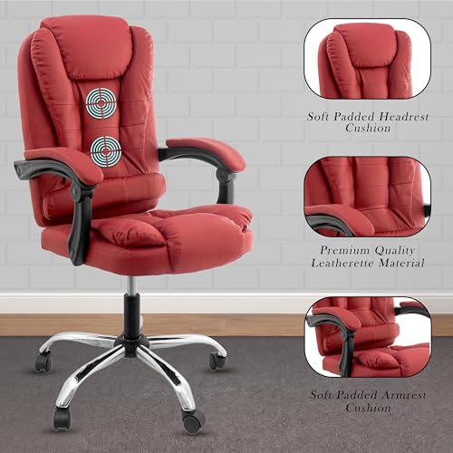 Image of Casa Copenhagen Italia Premium Leatherette Office Chair for Work | Boss Chair, Ergonomic Executive, Luxurious Cushioned Arms & Seat, 2 Point Back Massager, Heavy Duty Metal Base (Burgundy)
