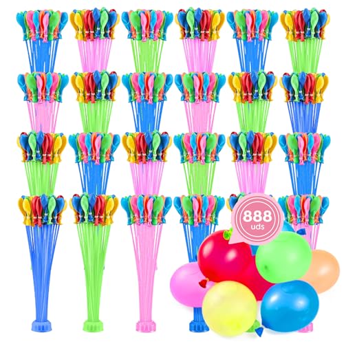 OH YEAH - Conjunto de 24 dispensadores de água, 888 balões de água, jogos de piscina, jogos de água para crianças, brinquedos de água para crianças, jogos de jardim, enchimento rápido, fecho selado
