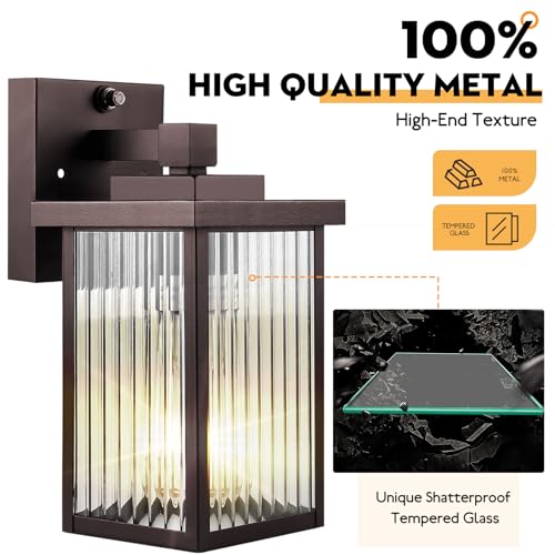 Image of 2 Pack Dusk to Dawn Outdoor Lighting, Waterproof Outdoor Porch Light with Tempered Glass, Outdoor Light Fixture for House Exterior Front Door Garage Patio(Oil-Rubbed Bronze)