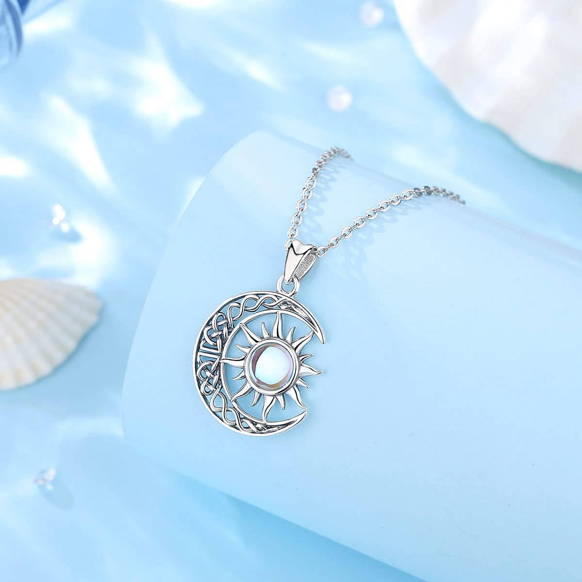 AEONSLOVE Collana Gatto e Luna per Donna Ragazza, Collane Luna e Sole Ciondolo Pietra di Luna Argento 925, Regali per Amanti dei Gatti Gioielli Gatto Nero Wicca