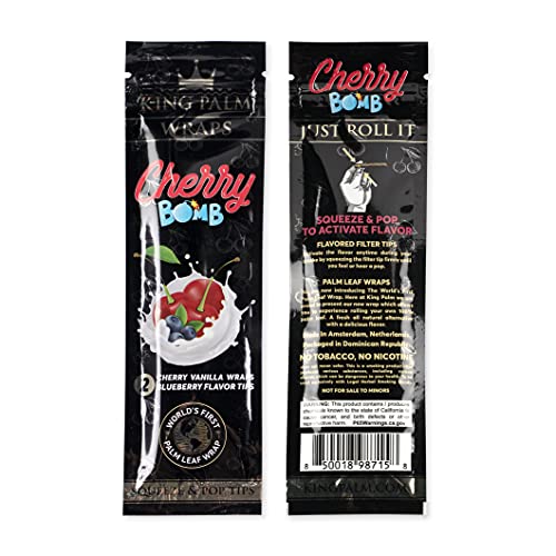 King Palm Flavors Wrap With Flavored Filter Tip - Cherry Bomb (2Pk 15Ct Display) - All Natural Rolling Papers - Flavored Filter Tips - Natural Palm Leaf Wrap #TOP1
