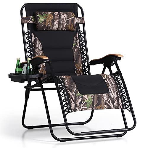 PHI VILLA Chaise longue surdimensionnée XL rembourrée zéro gravité avec accoudoirs et porte-gobelet, supporte 181,4 kg (camouflage) Cover
