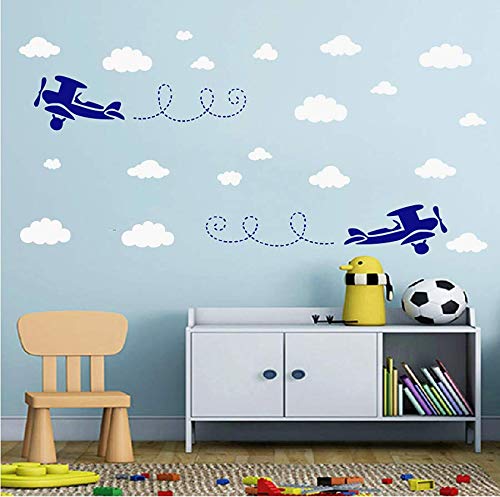 Adhesivo de pared infantil aviones y nubes azul blanco miniatura 3