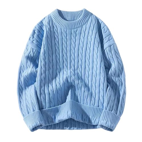 Men's Round Neck Cable Twist Sweater Thickened Solid Color Loose Knitted Sweater