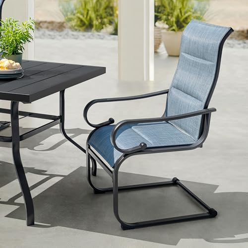 Image of NUU GARDEN 5-Piece Outdoor Patio Furniture Dining Set, 37 inch Square Metal Table with 1.6 inch Umbrella Hole and 4 Textilene Padded Chairs, All-Weather Dining Set for Backyard, Deck, Garden, Blue